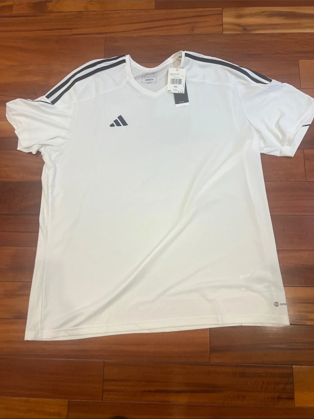 adidas White Men's Athletic Tiro 23 Short-Sleeve Jersey with Black Stripes XXL